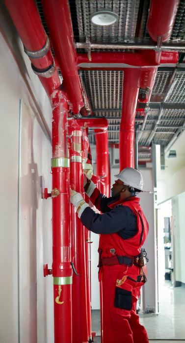 Firefly An ongoing fire pipeline installation in a commercial office space. Workers in safety gear a (1)